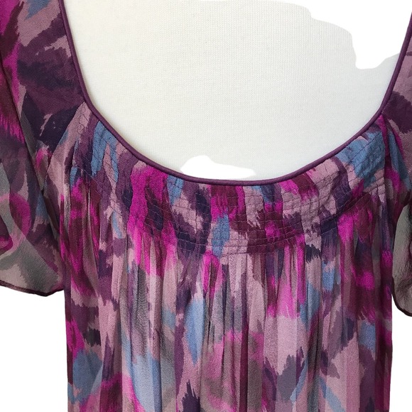 KENAR Pink Purple Blue Floral Print Pleated 100% Silk Blouse Size Medium - Picture 3 of 6